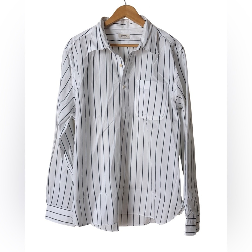 AYR Oversized White and Blue Button down Shirt navy pinstripe longsleeve, XL